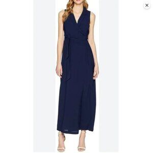 Adrianna Papell Maxi Wrap Dress 16 Navy Blue Crepe Tuxedo NWT $159